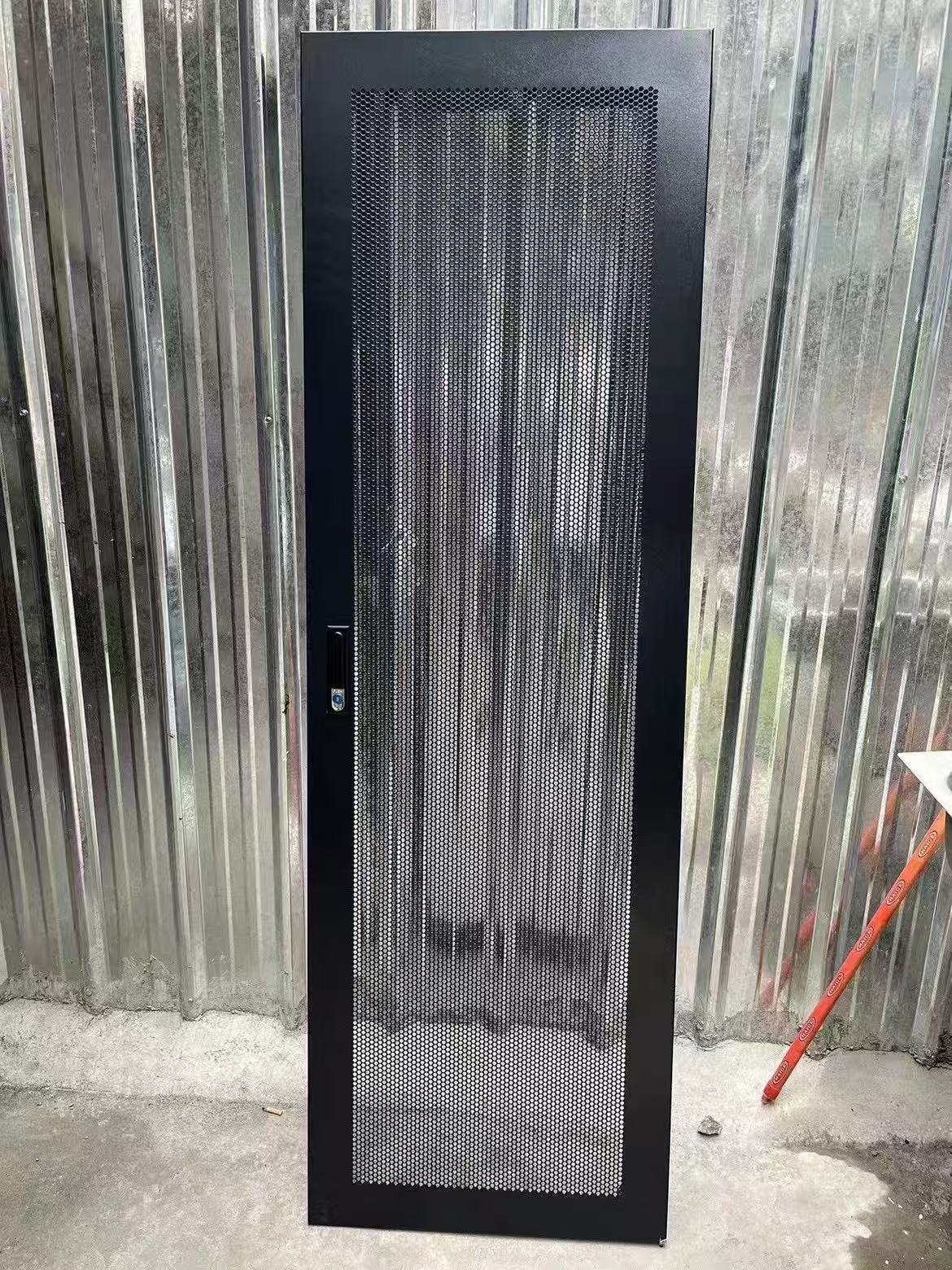 Custom network cabinet flat single mesh door
