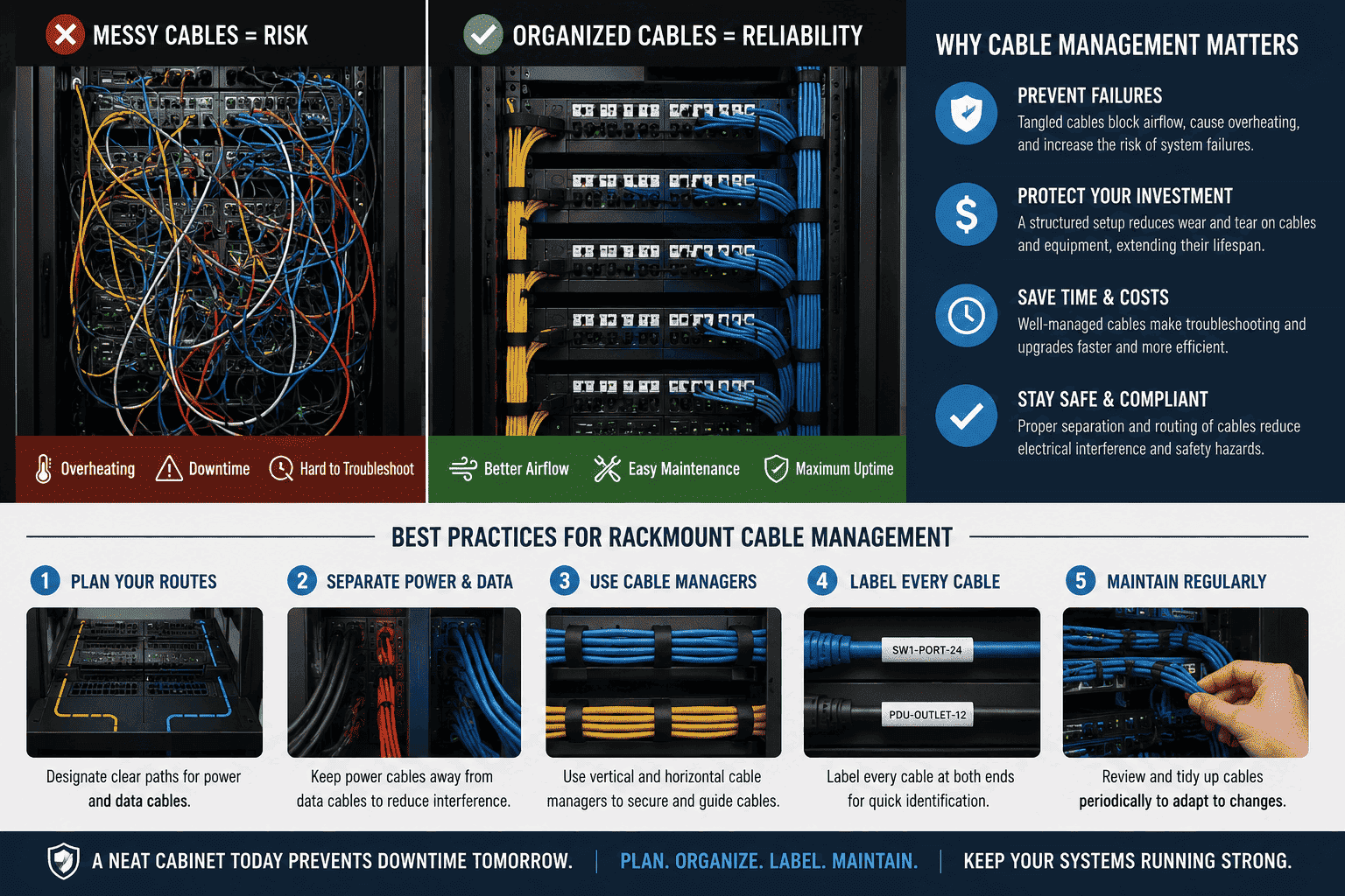 Organized Server Cabinet A neatly organized server rack with managed cables