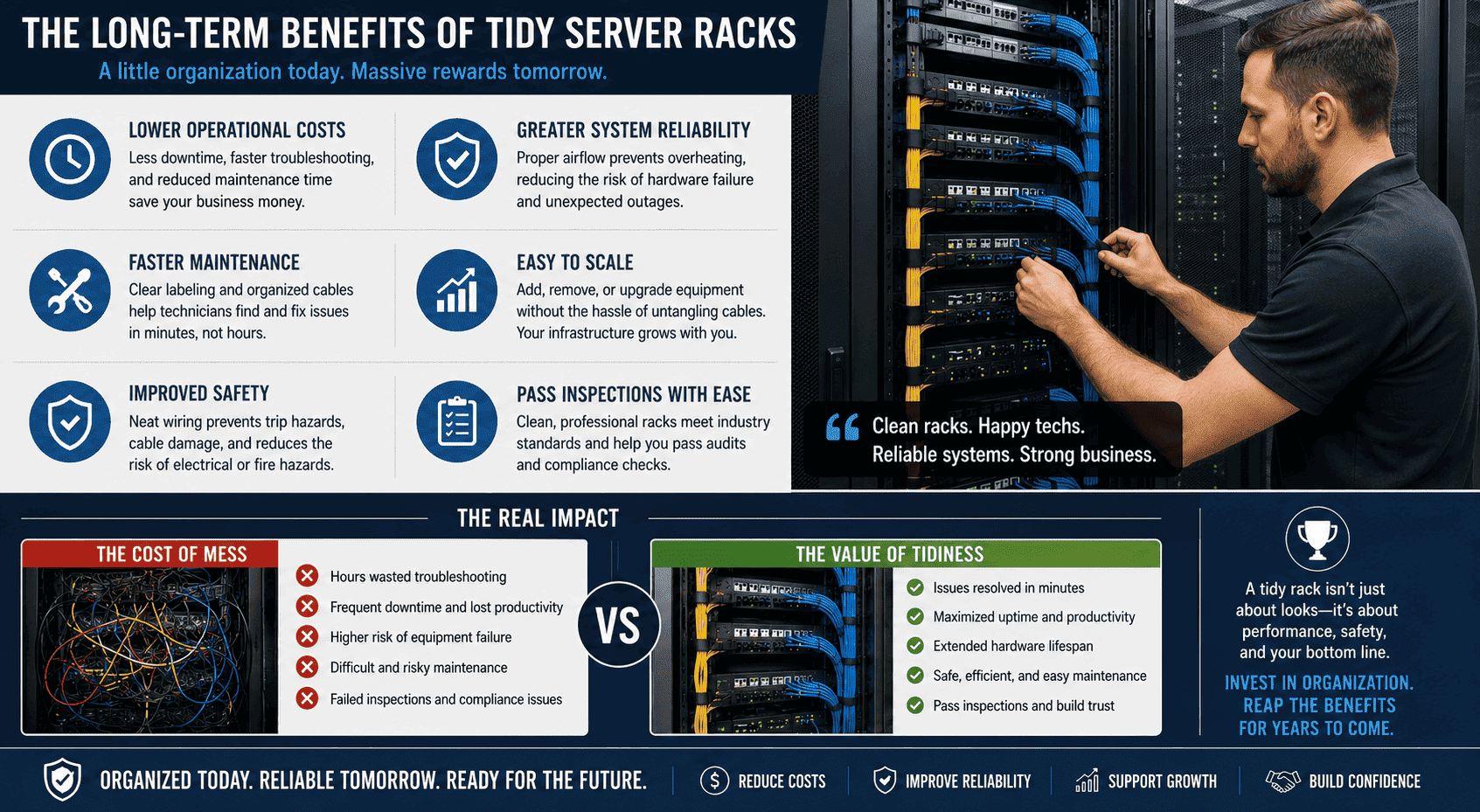 Easy Server Rack Maintenance A technician easily working on a clean and organized server rack