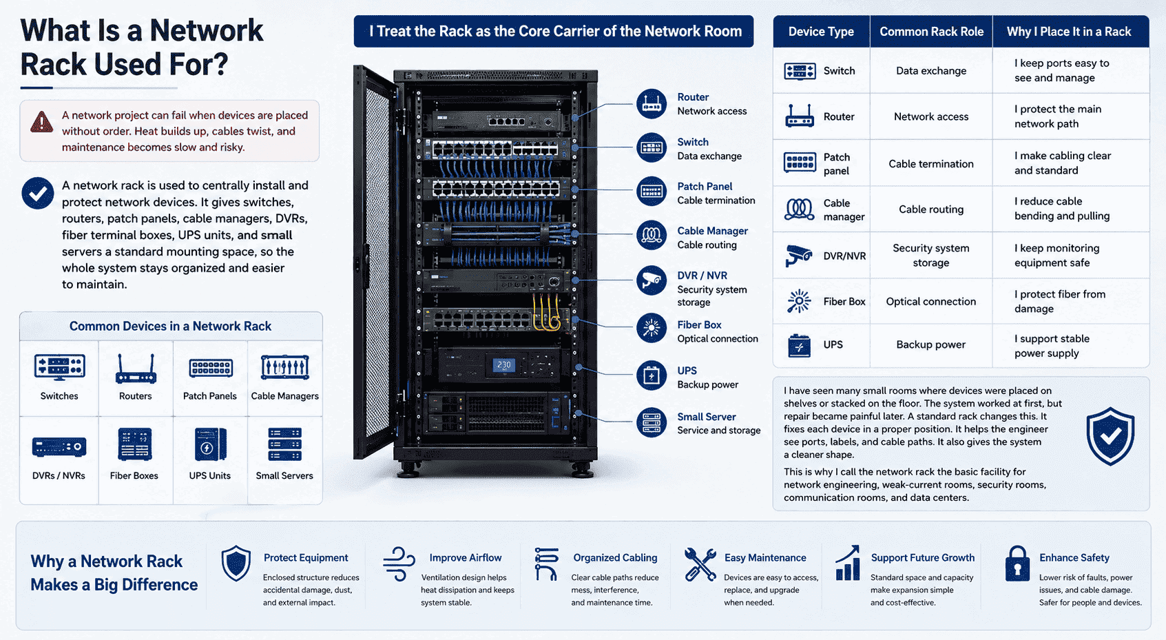 network rack for switch router patch panel