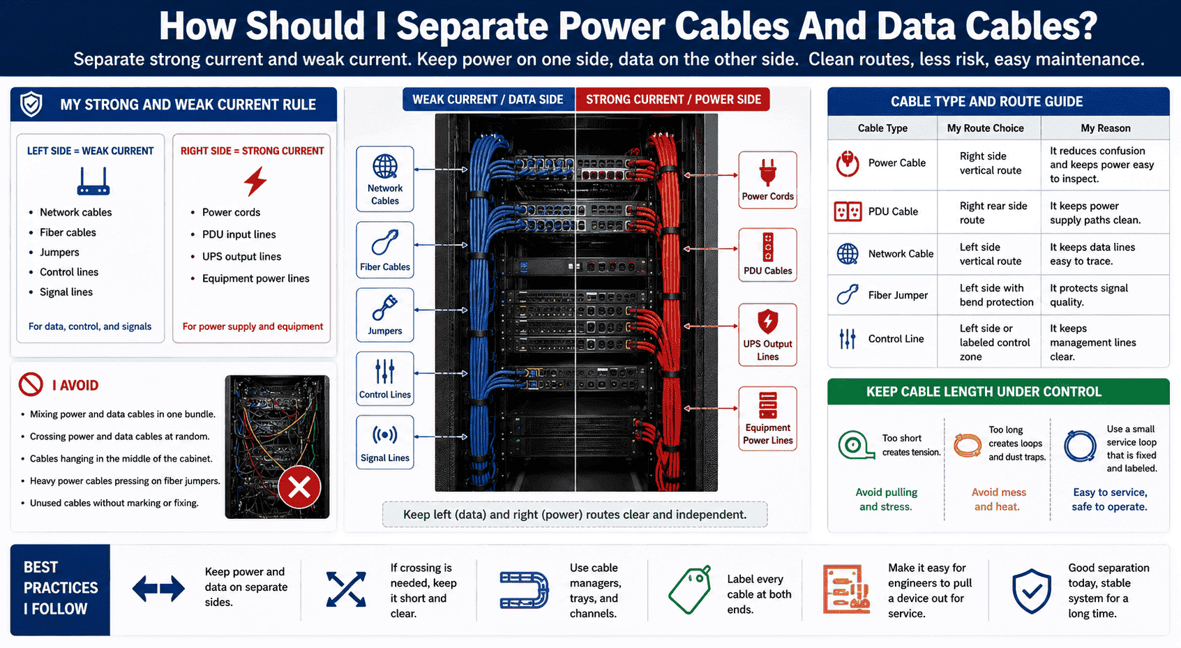 separate power and data cables in server rack separate power and data cables in server rack