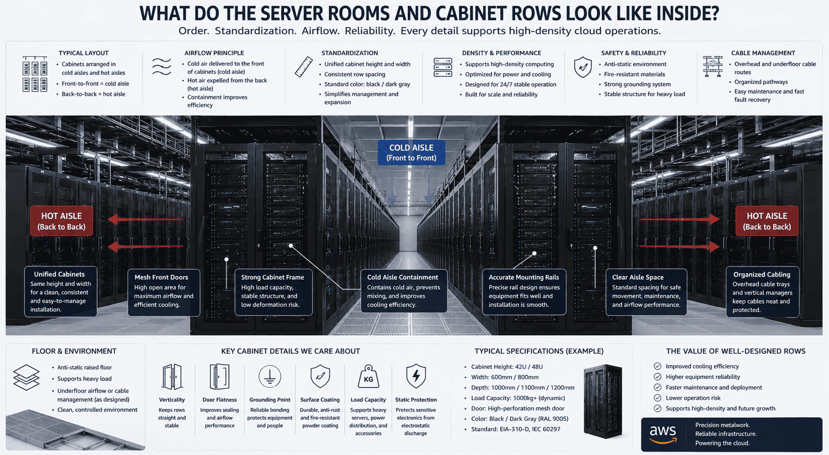 AWS datacenter server cabinet rows AWS datacenter server cabinet rows