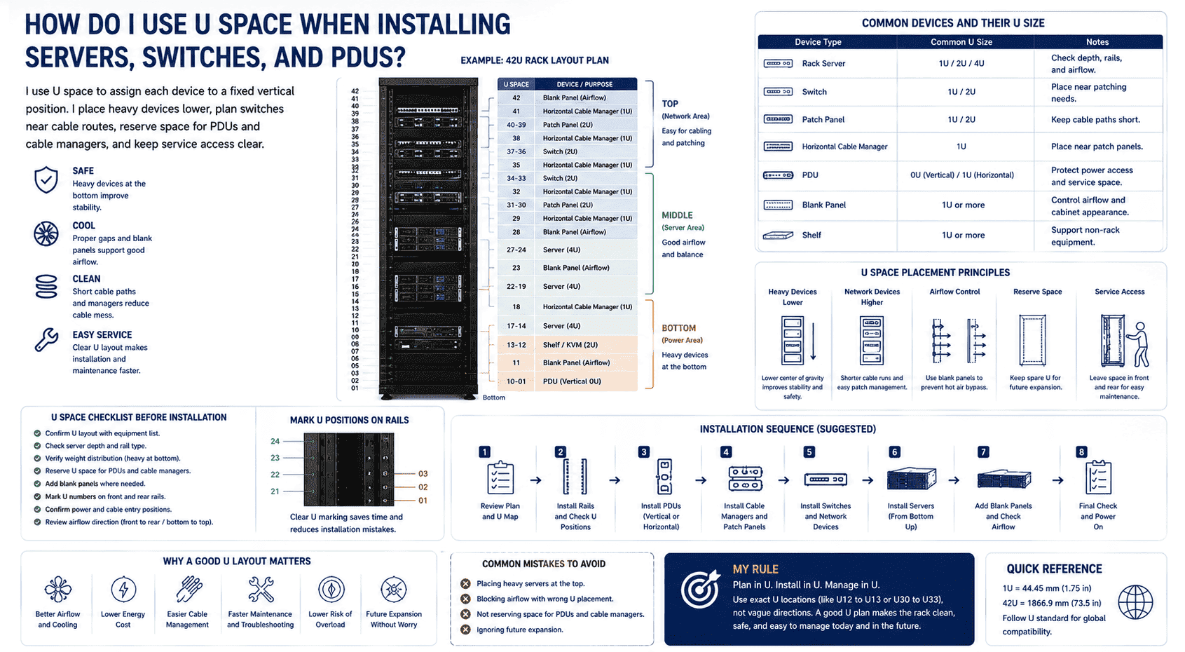 server switch PDU installation U space layout