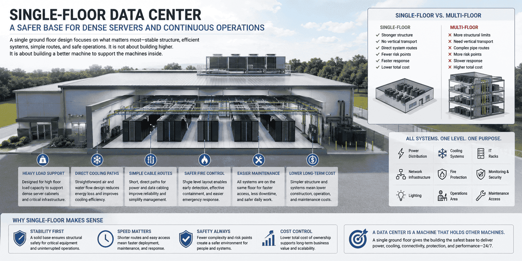 single floor data center building