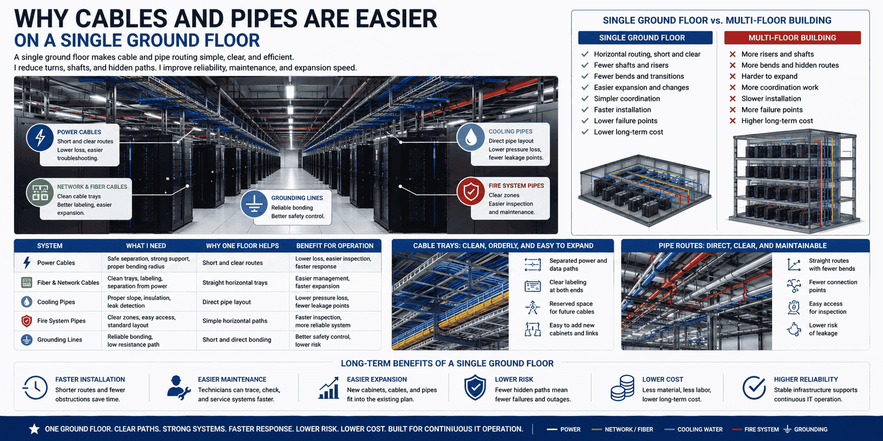 data center cable tray and pipes