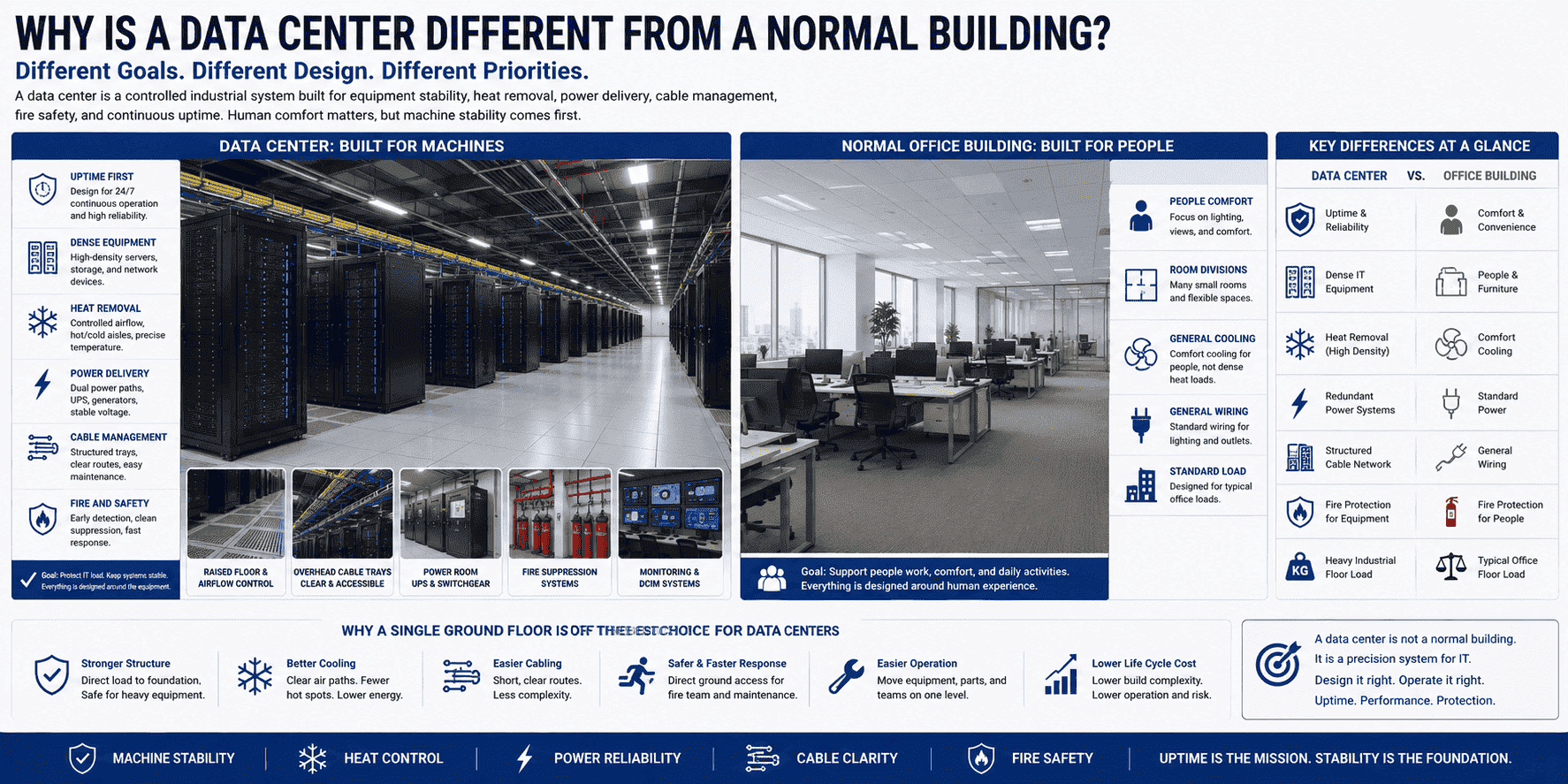 data center compared with office building