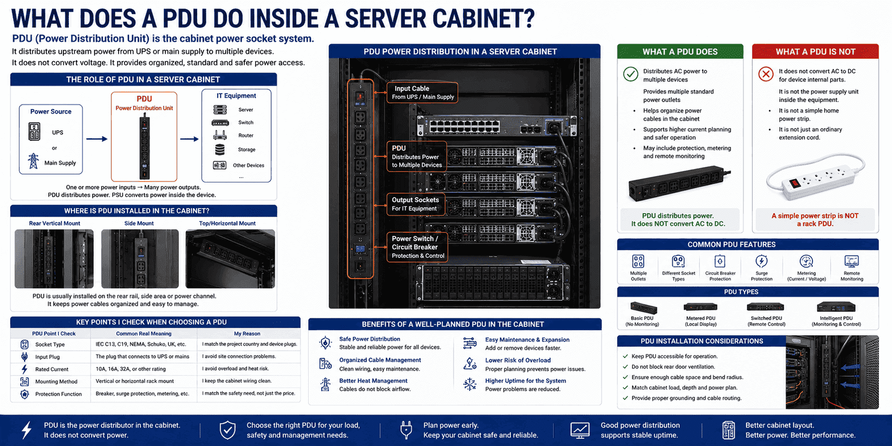 PDU power distribution in server cabinet PDU power distribution in server cabinet