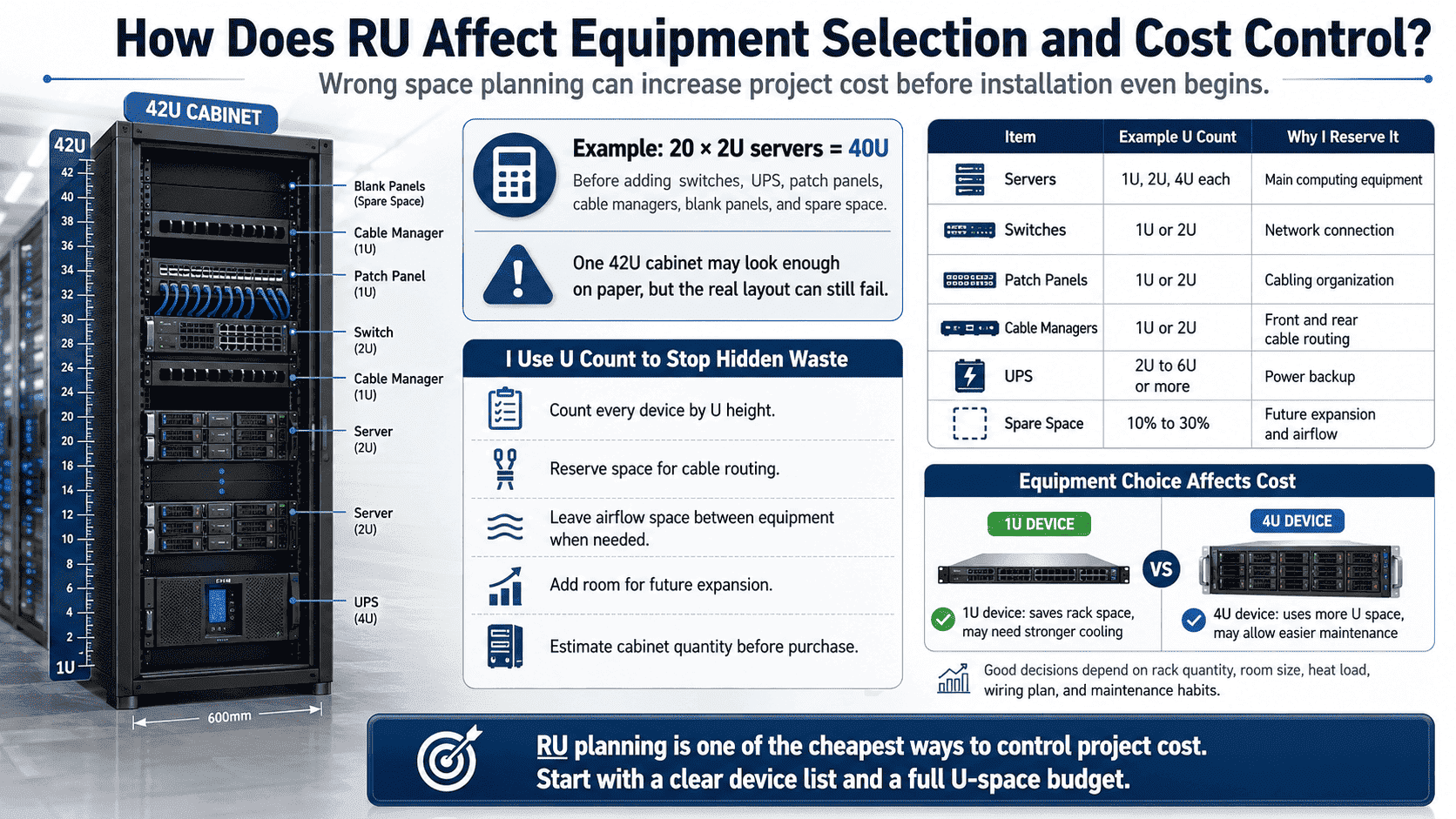 RU planning cost control in server racks rack unit cost control data center