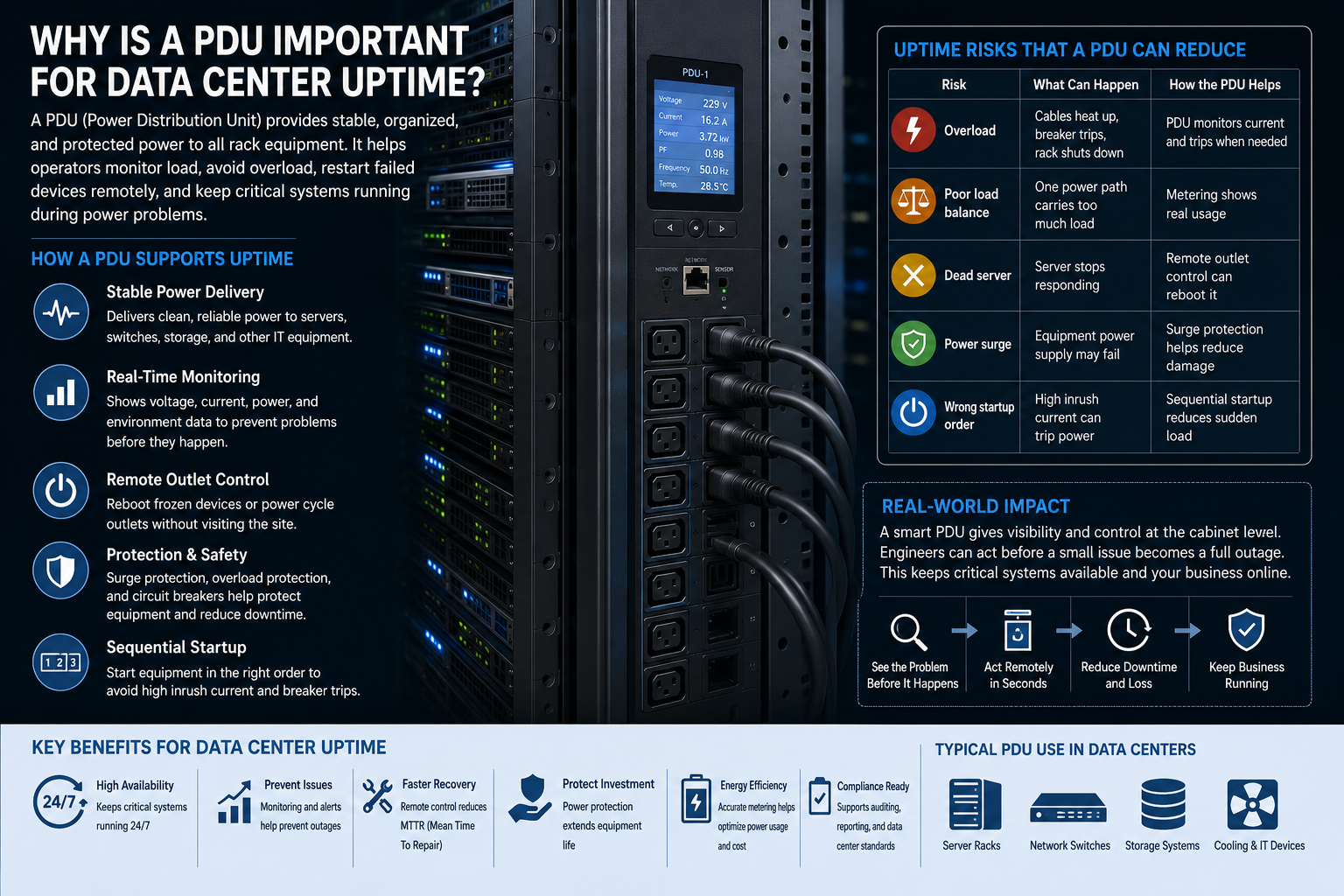 PDU supports data center uptime PDU supports data center uptime