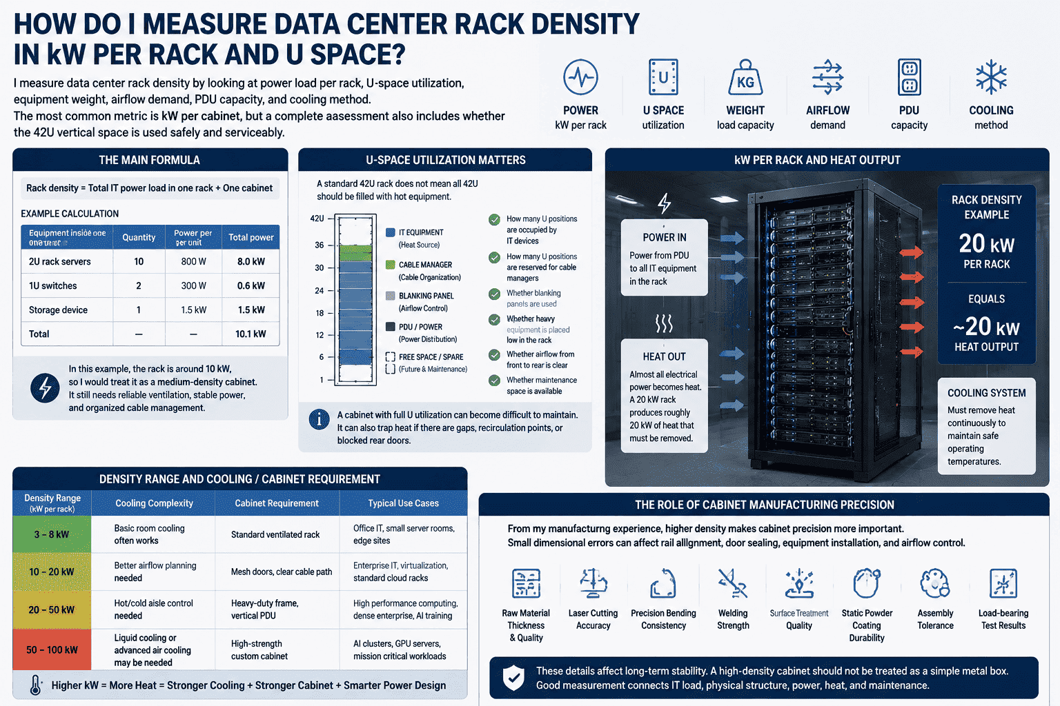 data center rack density measured by kW per rack and U space