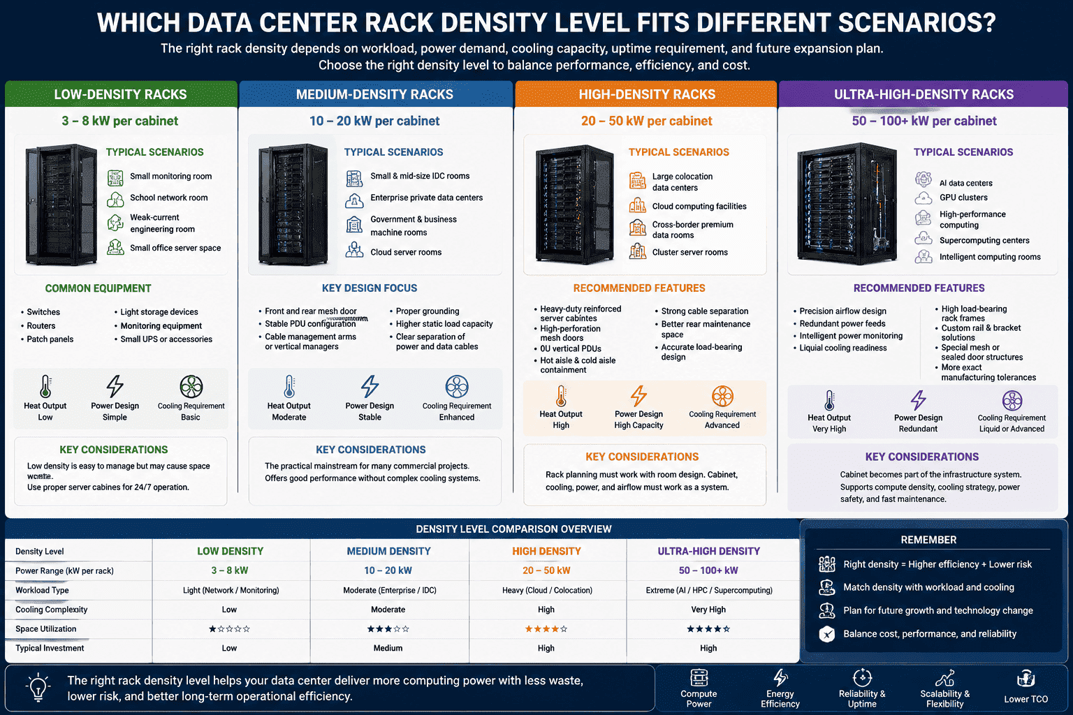 data center rack density levels for different data center scenarios