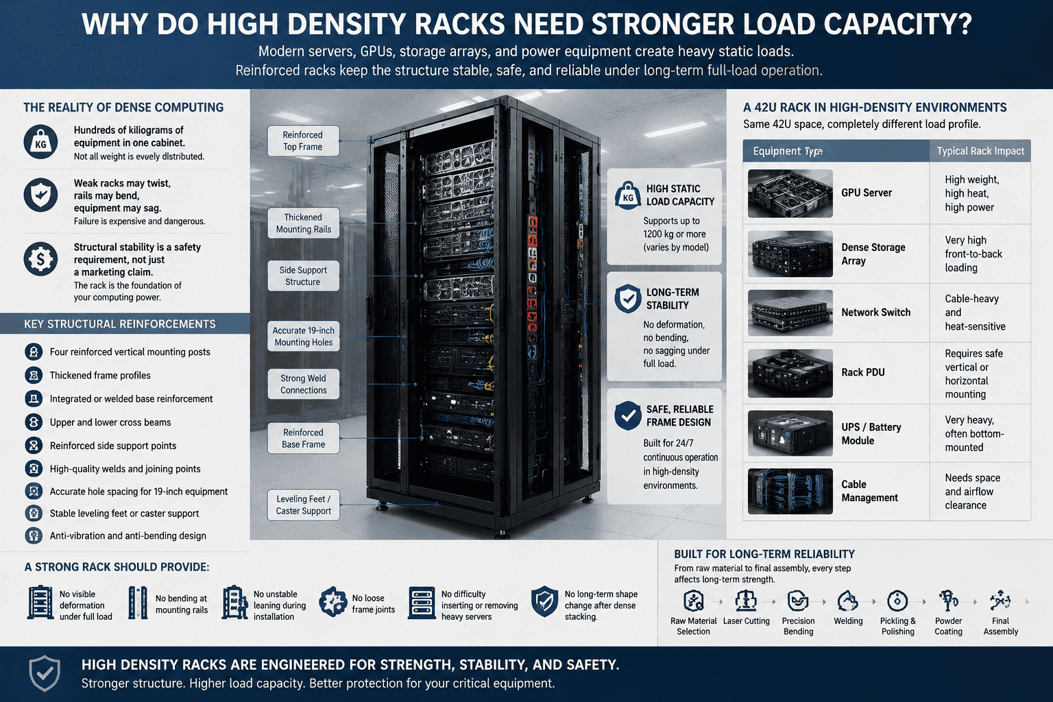 High density racks with reinforced structure high density racks with reinforced load capacity